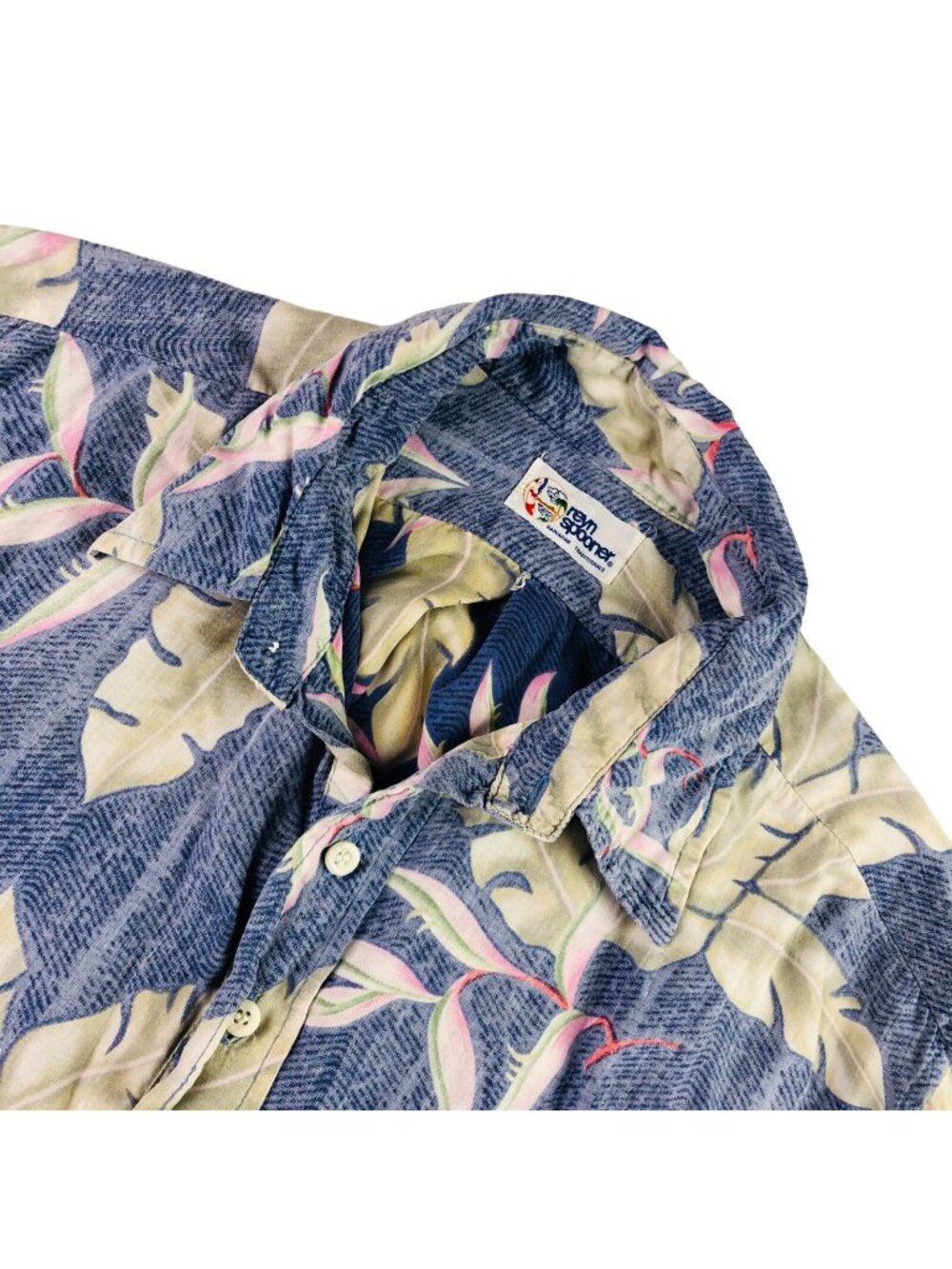 VTG Reyn Spooner Men's Hawaiian Henley Camp Shirt Blue Floral • Large
